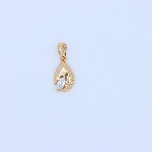 "Teardrop Leaf Pendant with Marquise White Stone in Gold Finish, XPPT1727 - Picture 9 of 13